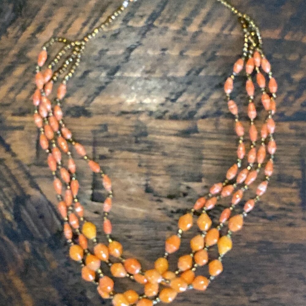 Handmade Paper Bead Necklace Four Strand Vintage Style